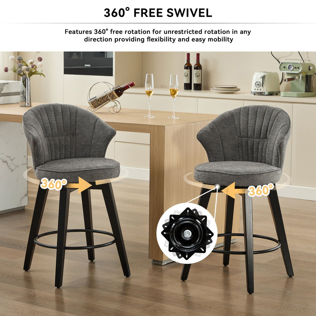 Wing Back Swivel Bar Stools with Adjustable Leveling Feet - Dark Gray or White