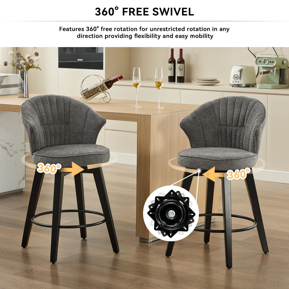 Wing Back Swivel Bar Stools with Adjustable Leveling Feet - Dark Gray or White
