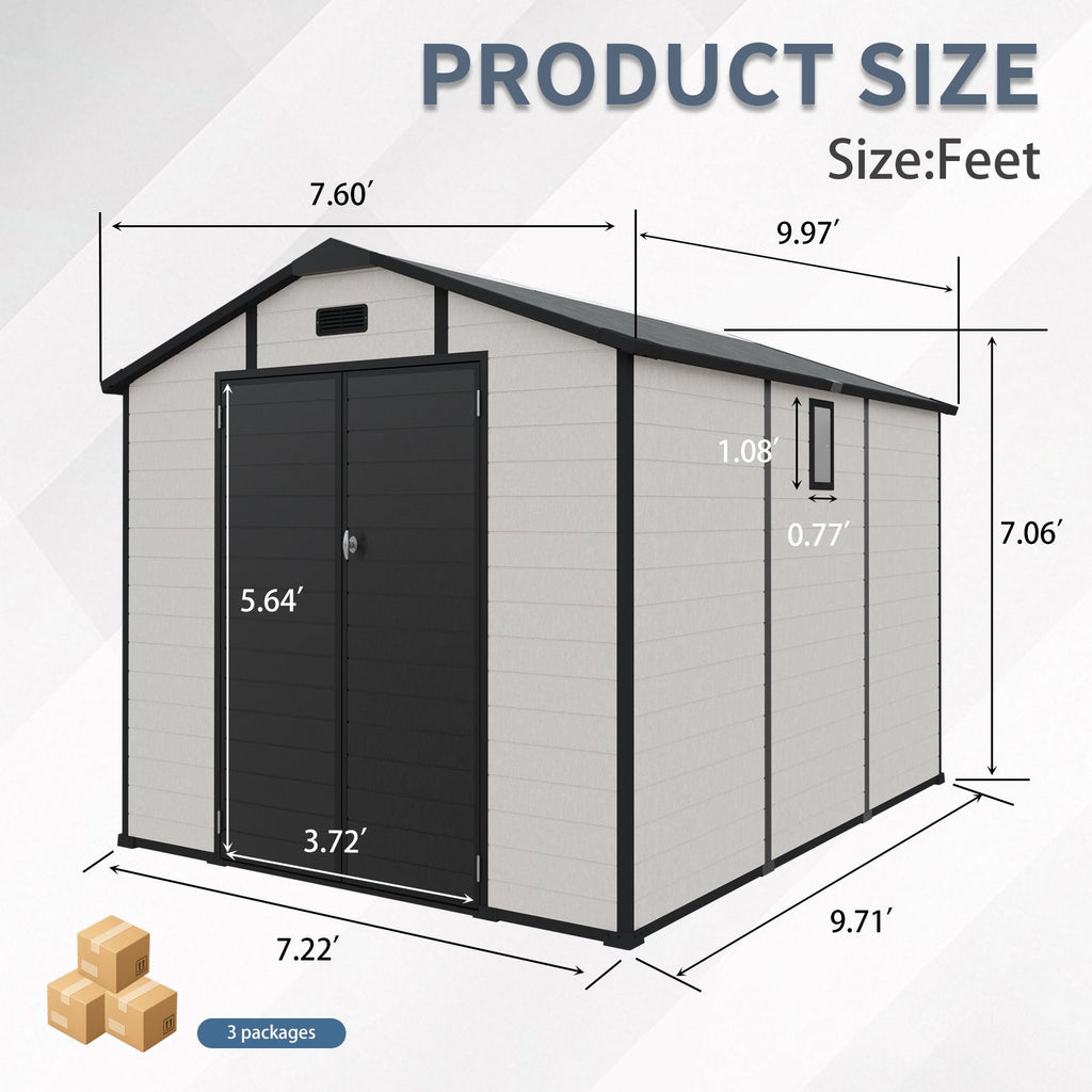 8x10 FT Plastic Outdoor Storage Shed with Lockable Design - Grey