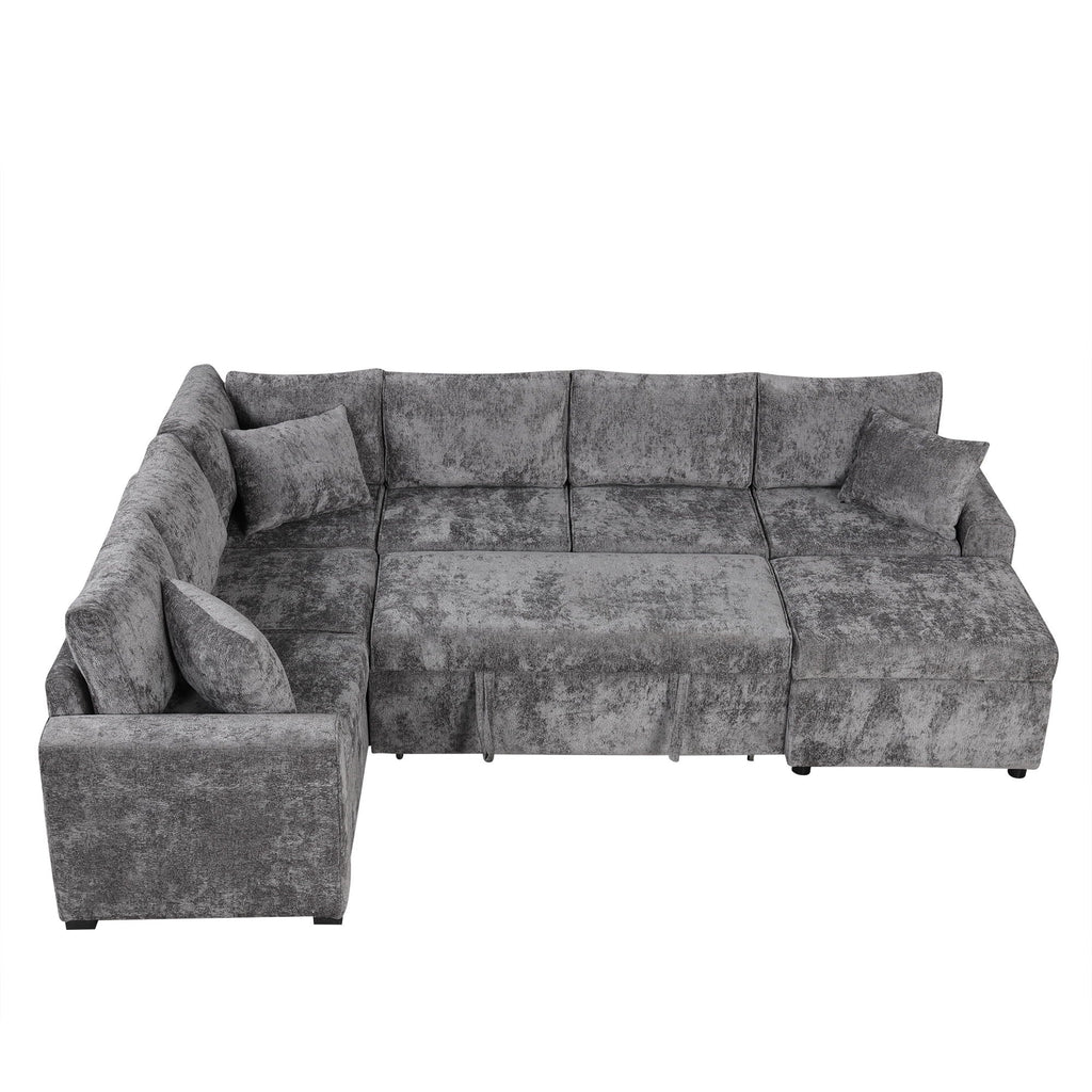 Sleeper Sectional Sofa with Storage Ottoman and USB Charging - White or Dark Gray