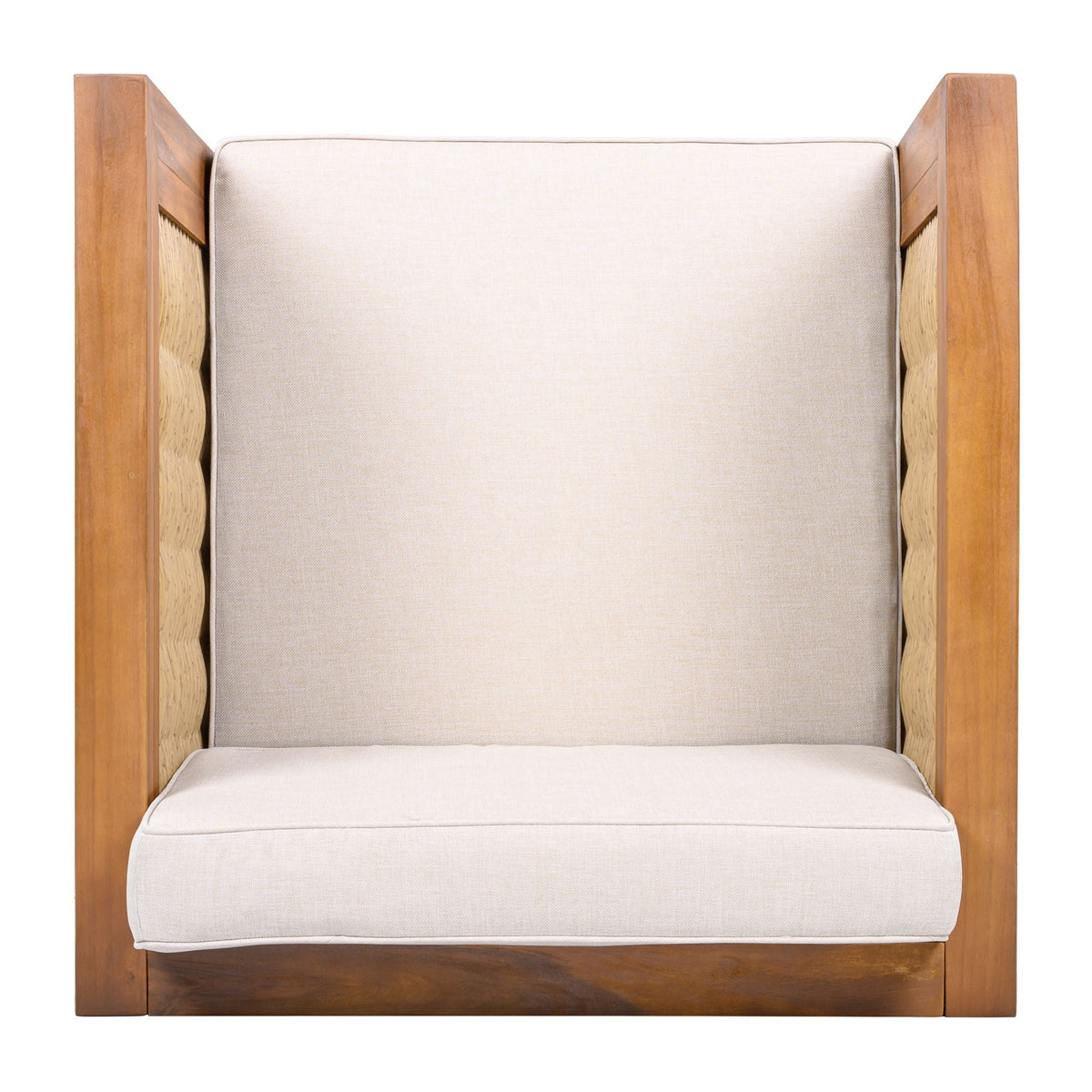 Outdoor Club Chair with Rope Arm and Cushions - Beige Teak