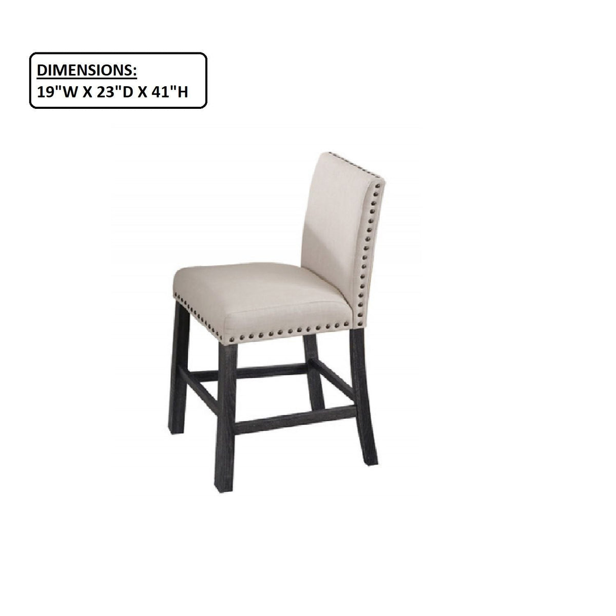 Natural Upholstered Counter Dining Chair Set with Nailhead Trim - Linen Blend