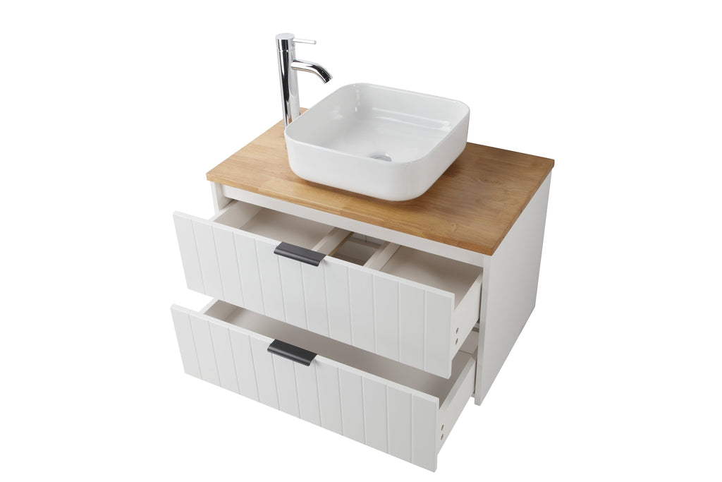 32-Inch Double Drawer Wall-Mounted Bathroom Vanity with Solid Wood Construction