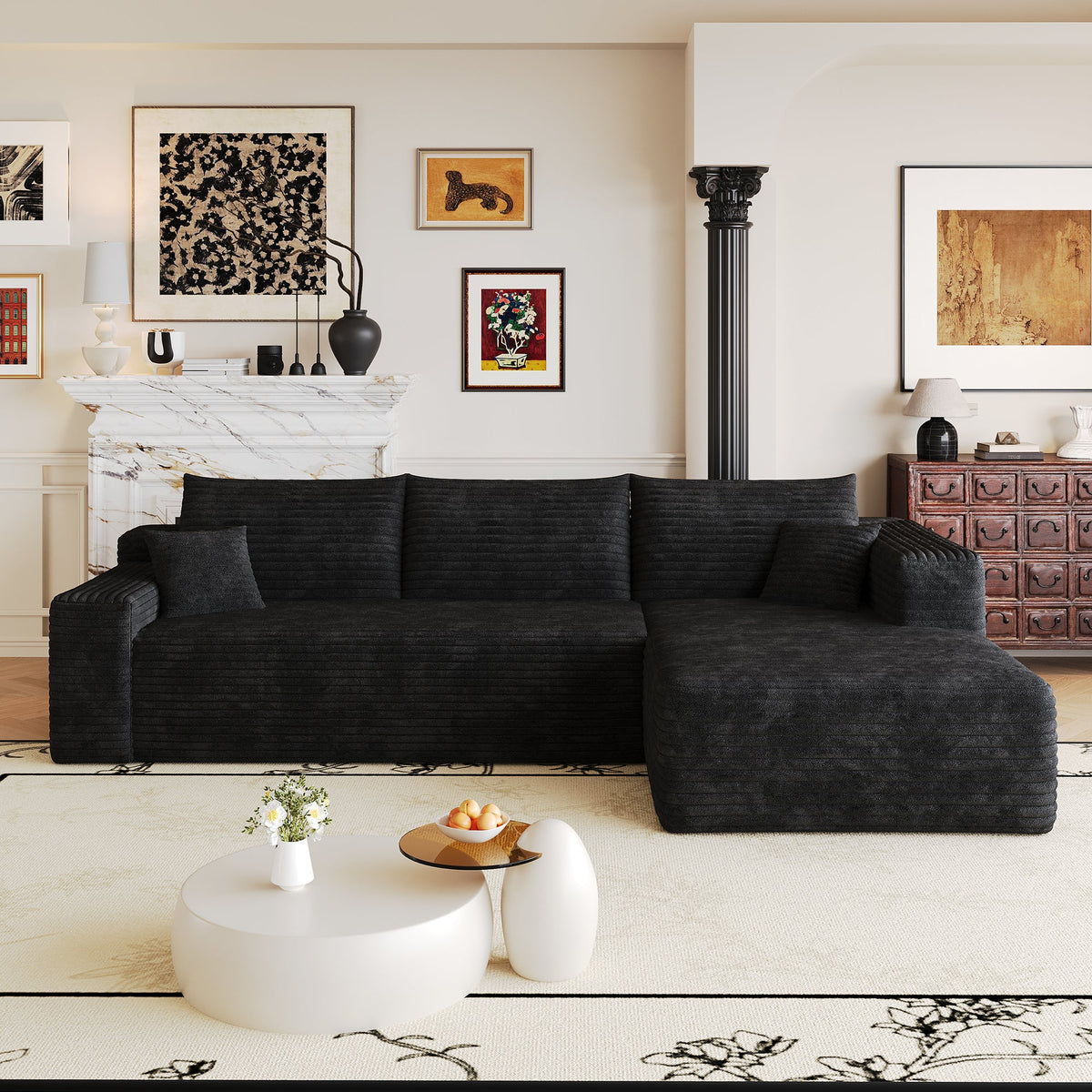 Modern Minimalist Cloud Sectional Sofa with Plush Corduroy Fabric - Light Gray