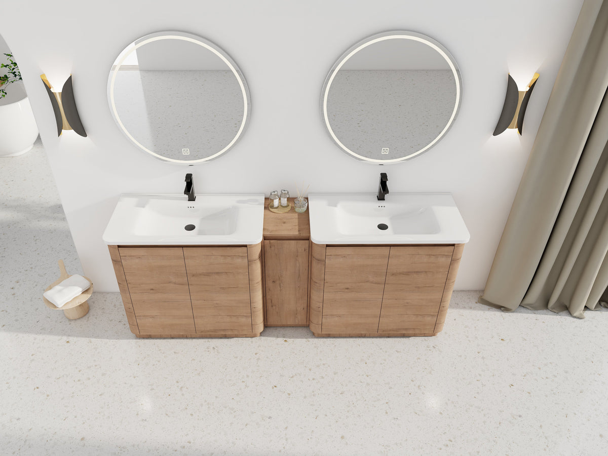 84'' Freestanding Bathroom Vanity with Ceramic Sink - Imitative Oak
