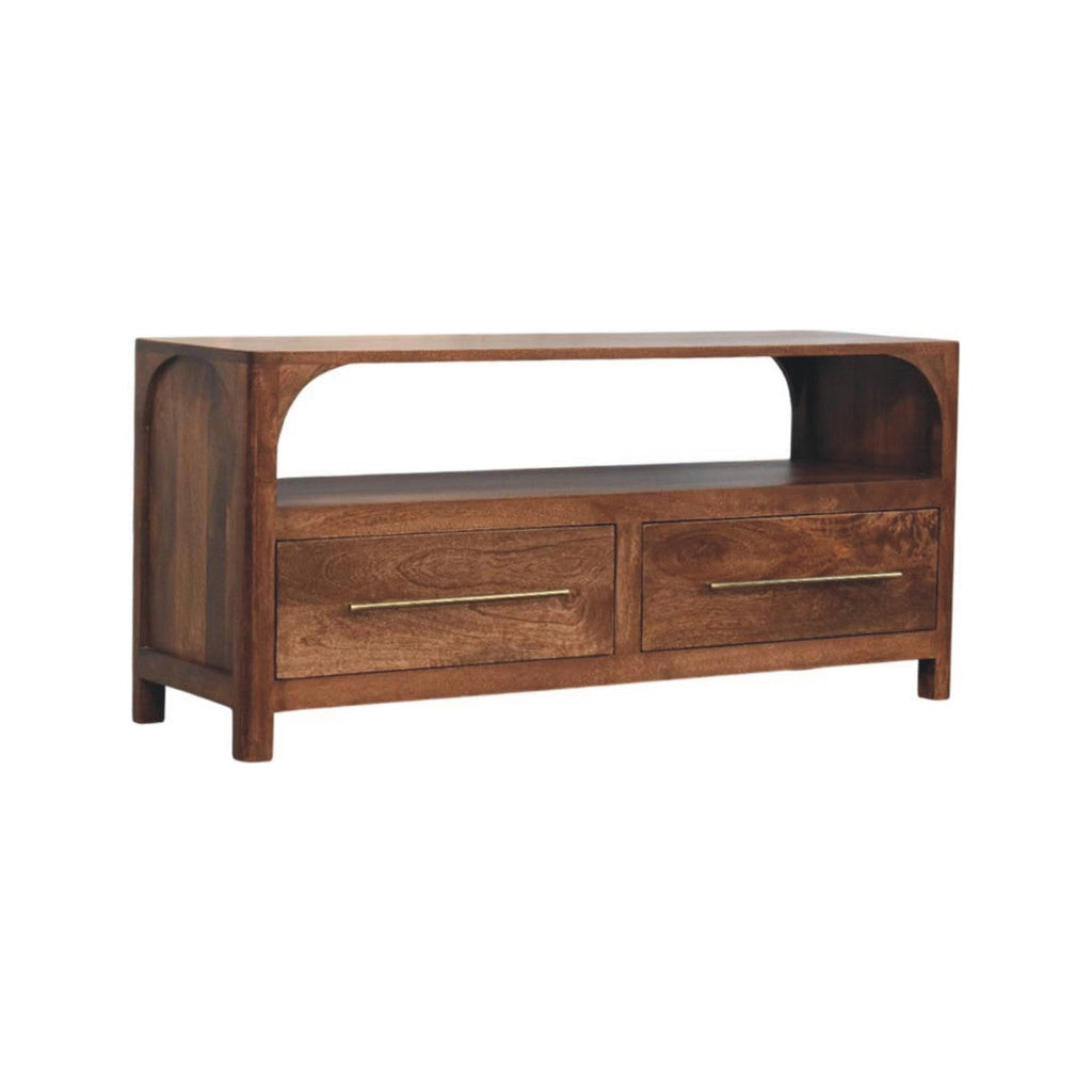 Solid Wood Arc-Line Media Console with Arch Silhouette - Roasted Almond