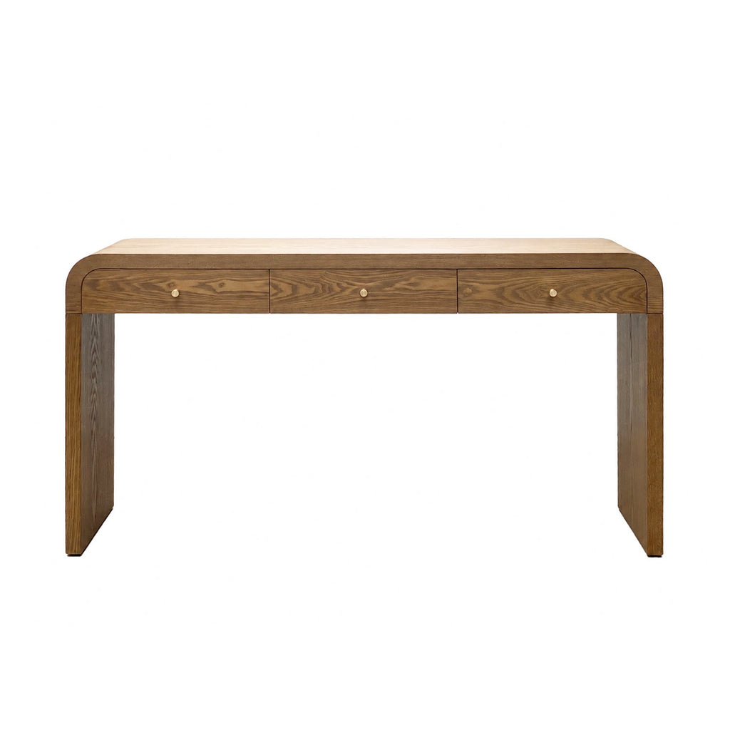 Walnut Curved Design 3-Drawer Long Console Table with Ample Storage - Walnut