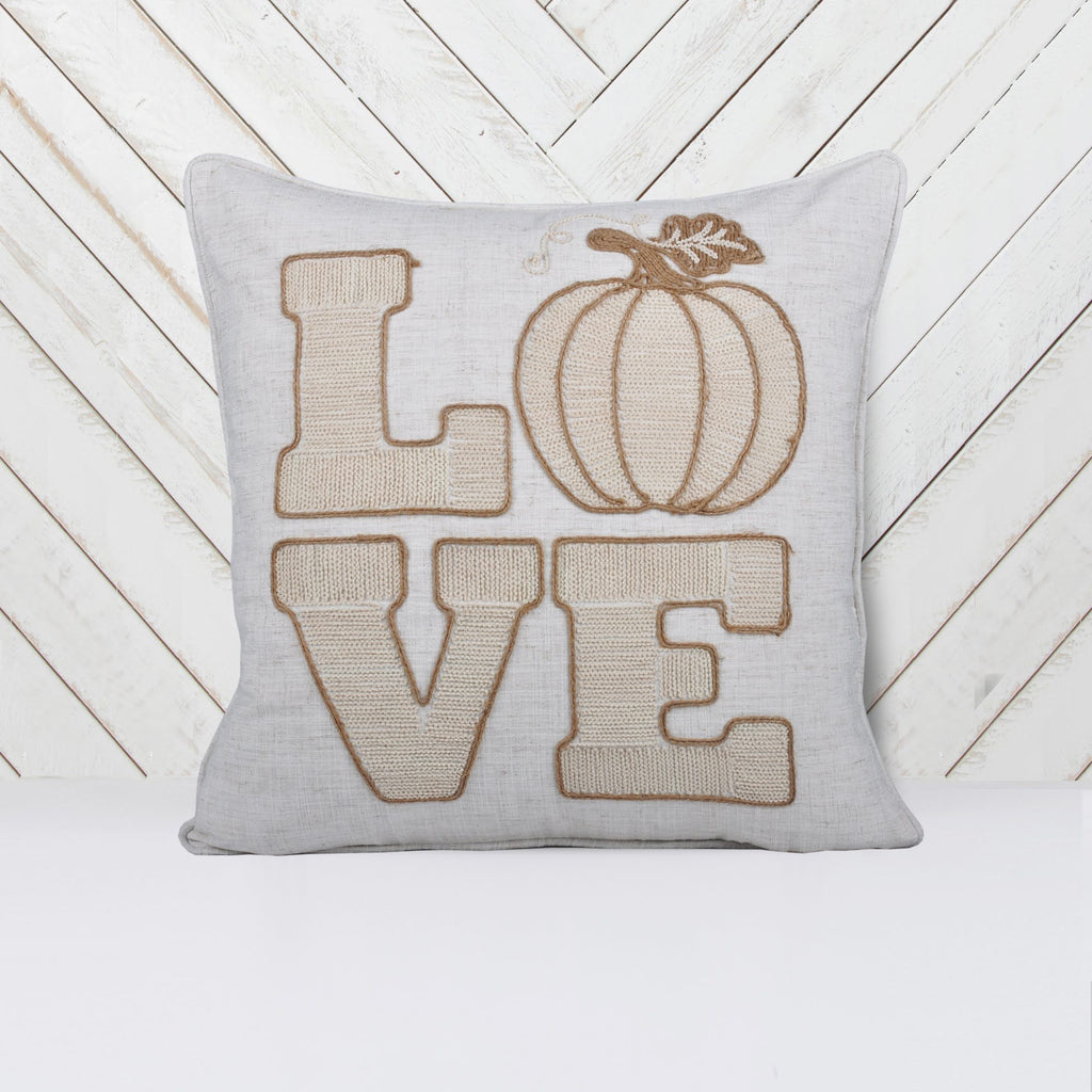 Rustic Pumpkin Embroidered Throw Pillow with Polyester Cover - Natural