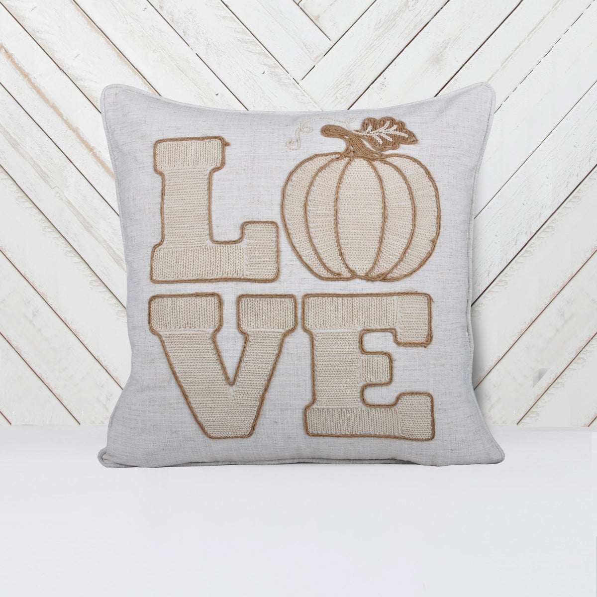 Rustic Pumpkin Embroidered Throw Pillow with Polyester Cover - Natural