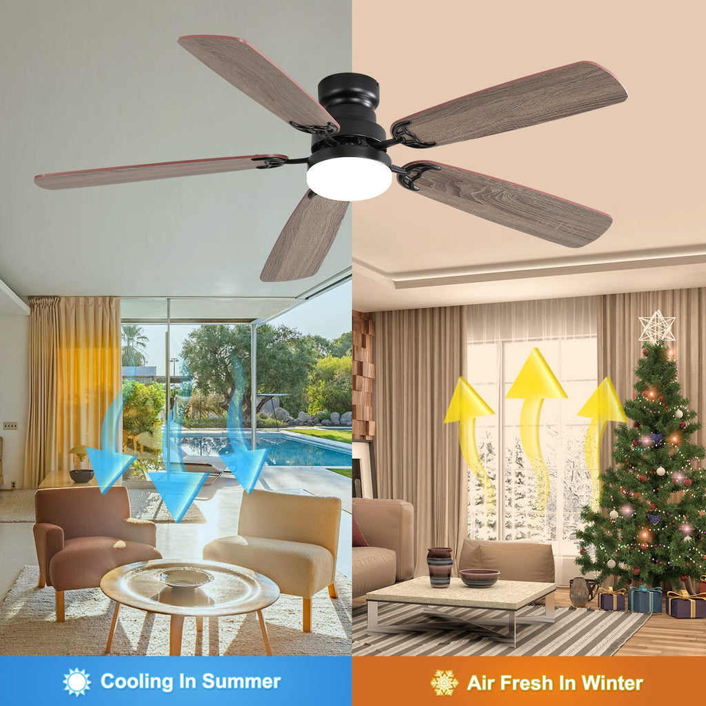 52 Inch Ceiling Fan with LED Light and Remote Control - Black