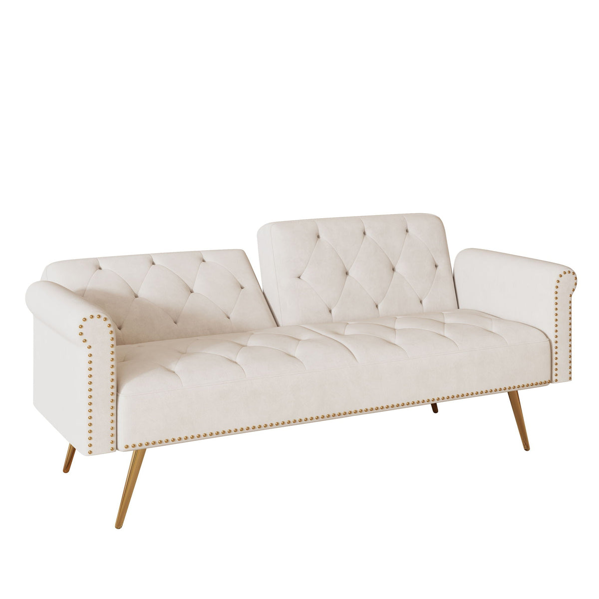 Velvet Sofa Bed with Nail Head Trim and Matching Pillow - Multiple Colors