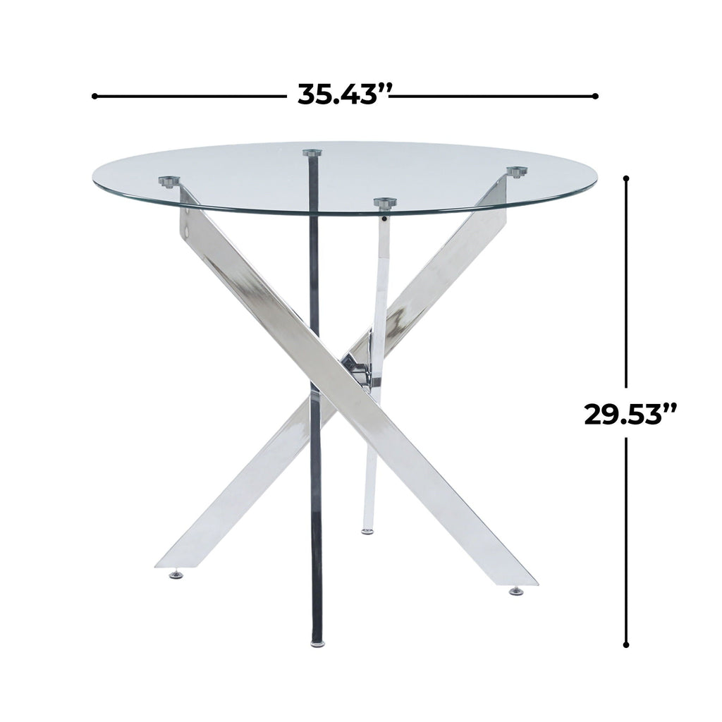 Dining Table With Cross Metal Leg And Tempered Glass