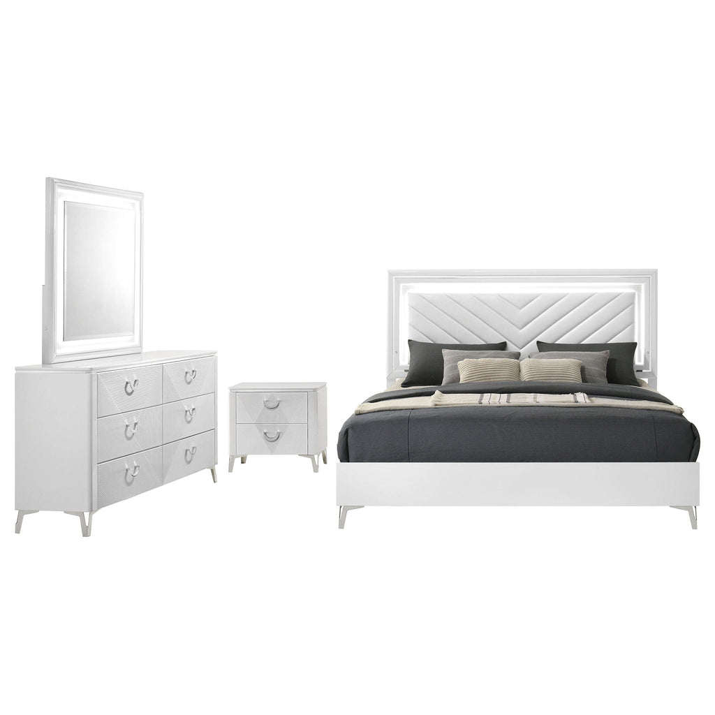 Cassia 4-piece Eastern King LED Bedroom Set White High Gloss