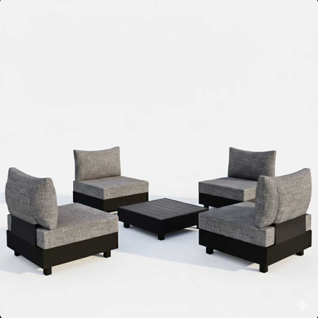 Gray Patio Sectional Set with Modular Armless Chairs and Coffee Table