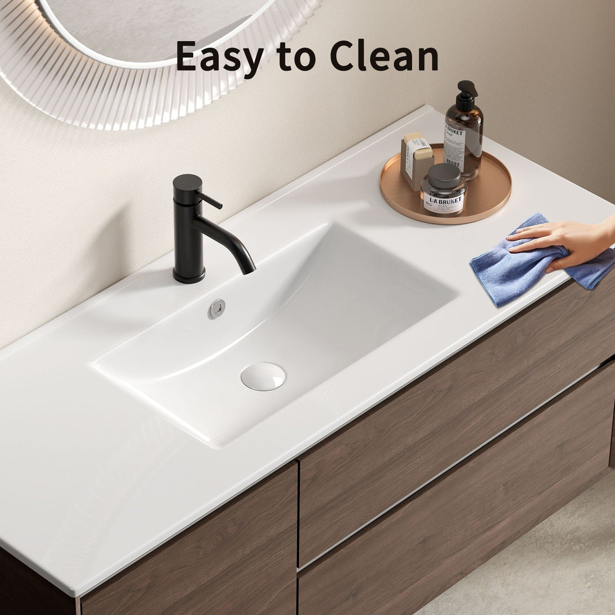 Milk White Bathroom Sink Vanity Top with Thin-Edge Design - 47.64" Wide