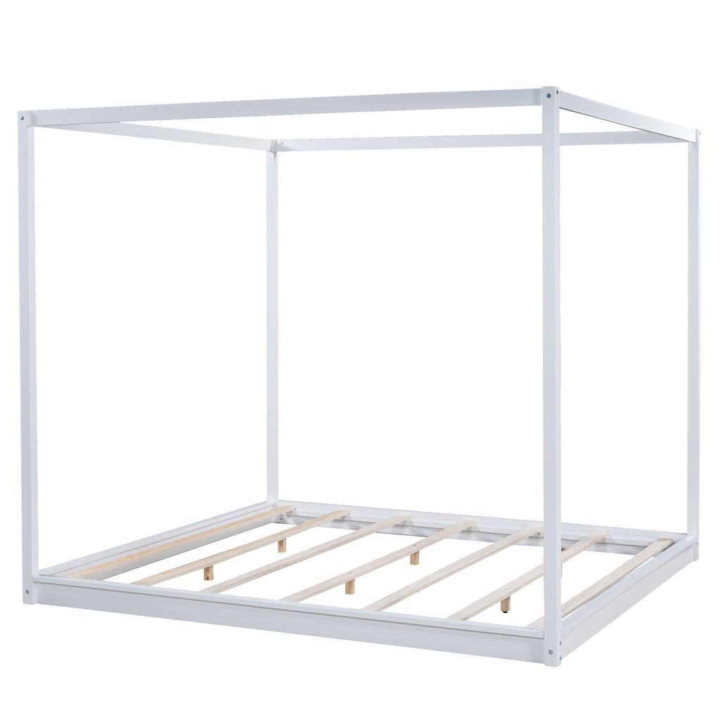 Wood Canopy Platform Bed with Airflow Slats and Support Legs - White or Light Brown