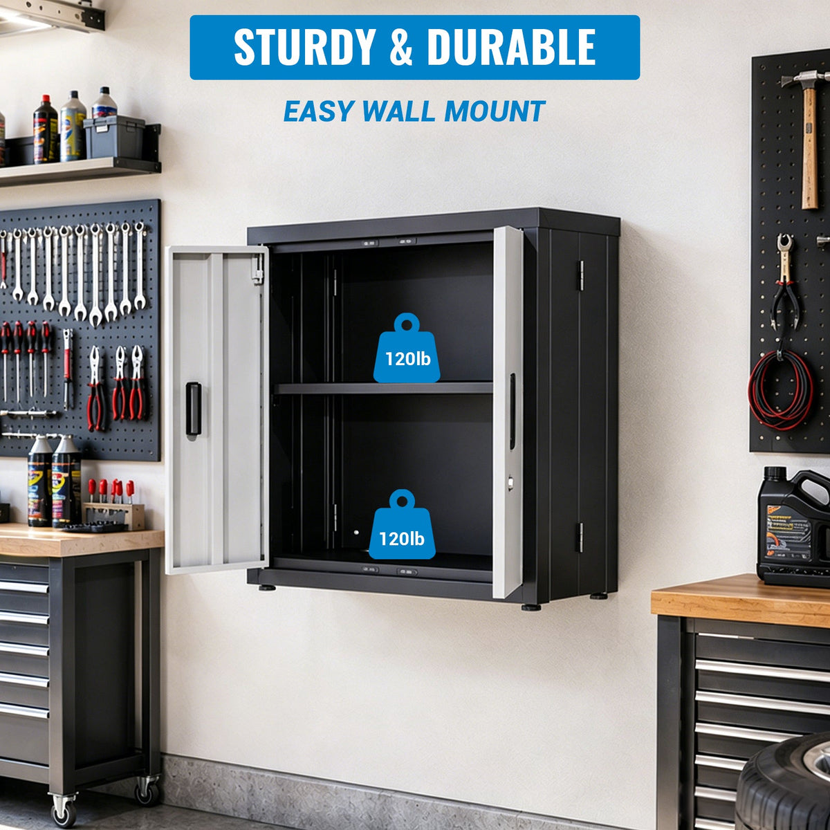 Metal Tool Garage Storage Cabinet with Lock - Steel