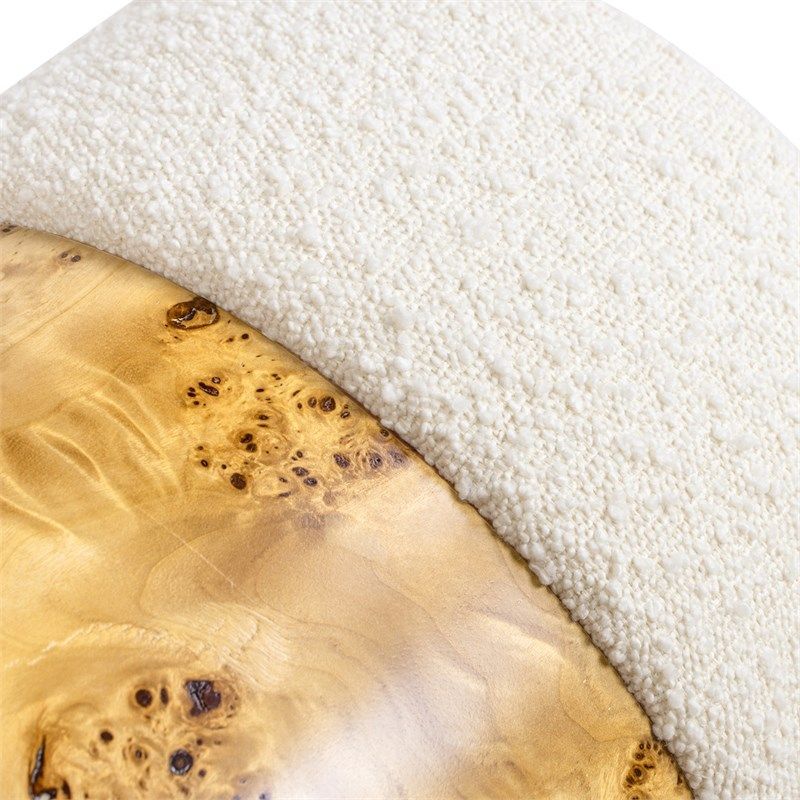 Round Upholstered Ottoman with Boucle Texture - White