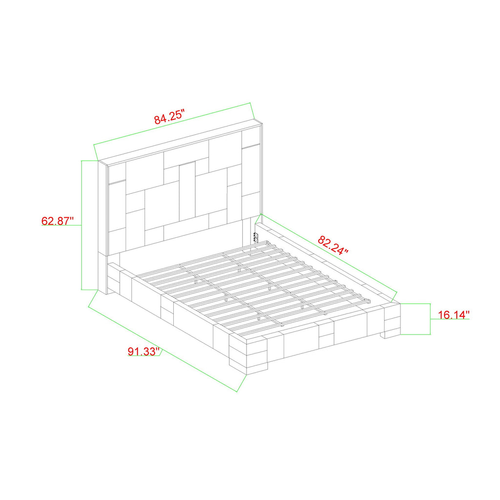 Yaris Upholstered Bed with Wireless Charging and LED Lights - Gray or Blue