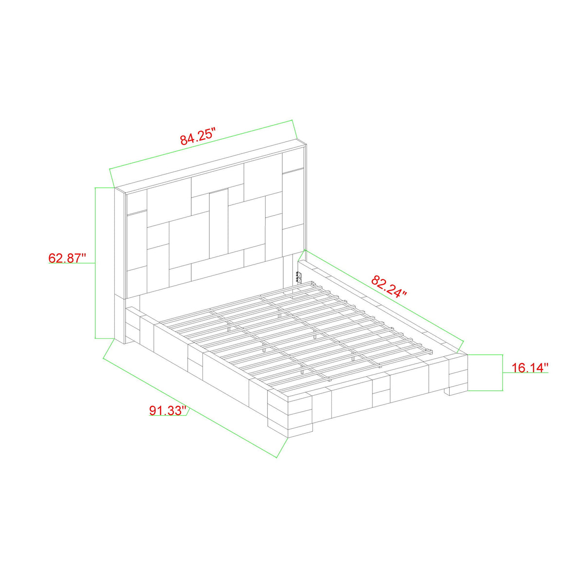Yaris Upholstered Bed with Wireless Charging and LED Lights - Gray or Blue