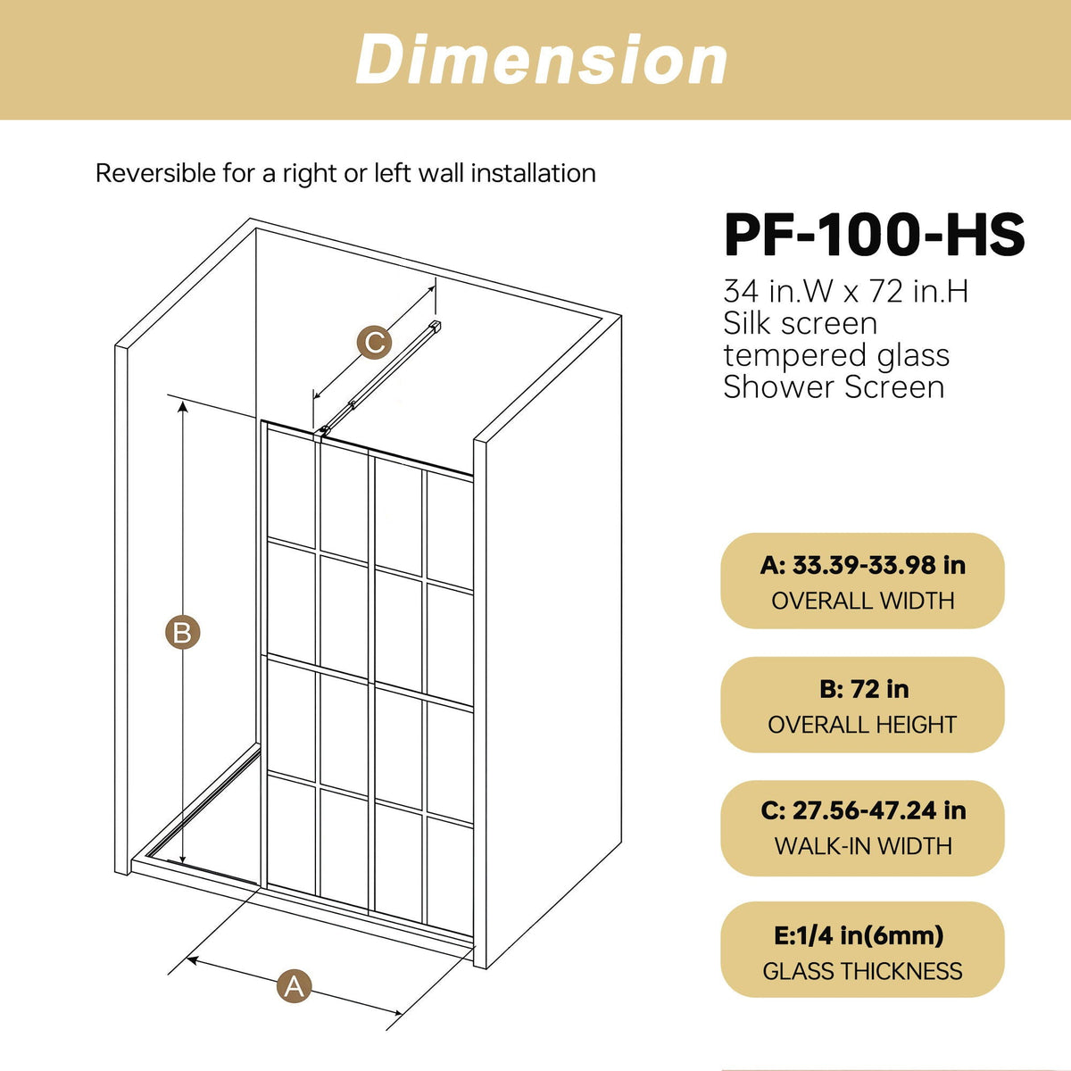 Framed Glass Shower Screen with Tempered Safety Glass - Matte Black