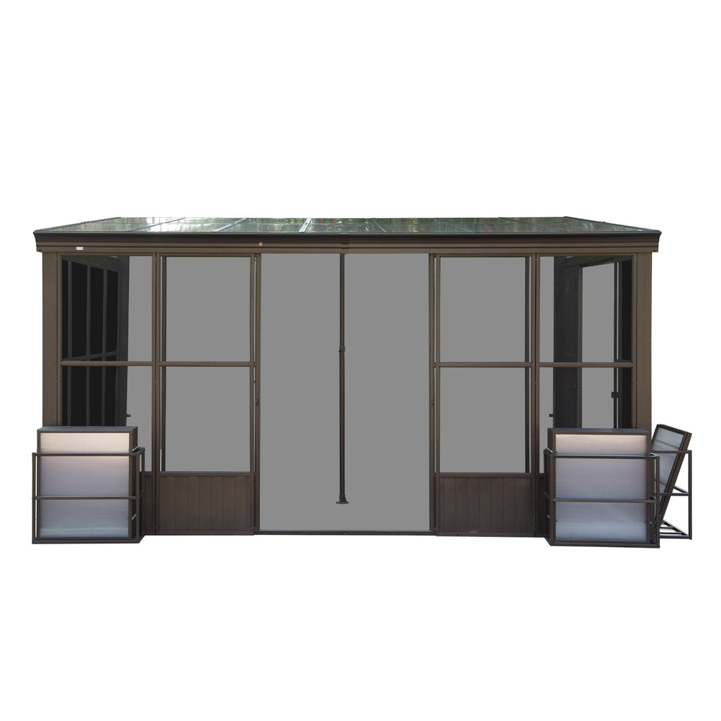 10x12FT Aluminum Sunroom with Detachable Windows - Dark Brown