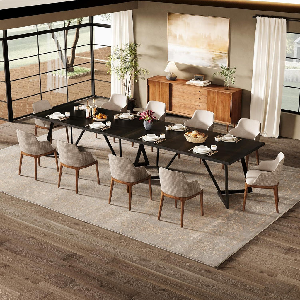 Rectangular Dining Table for 6-8 People with Durable Steel Frame - Black