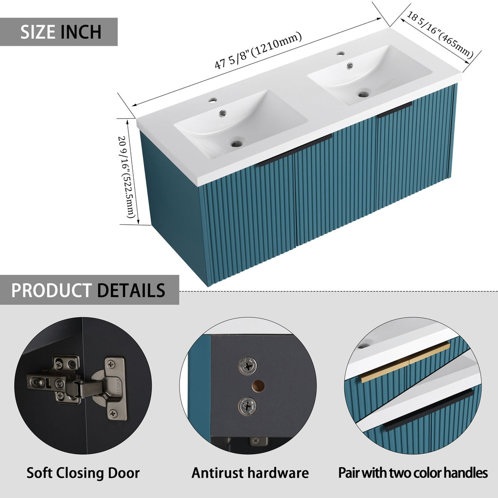 Contemporary Wall Mounted Bathroom Vanity With Resin Double Sink