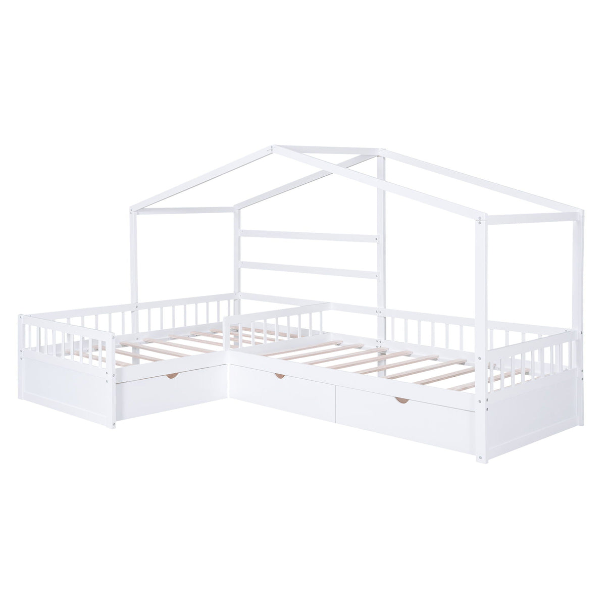 L Shape Twin Platform Bed with 3 Storage Drawers - Dark Gray or White