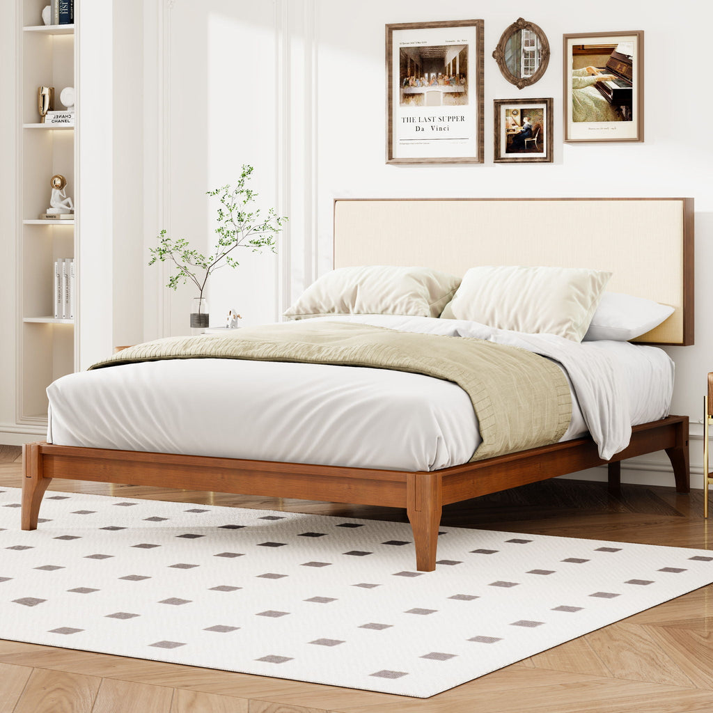 King Size Solid Dry Bamboo Platform Bed with Adjustable Headboard - Brown