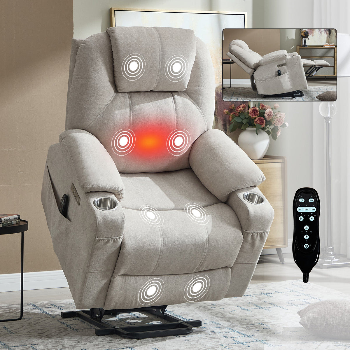 Power Lift Recliner Chair with Massage & Heating - Polyester