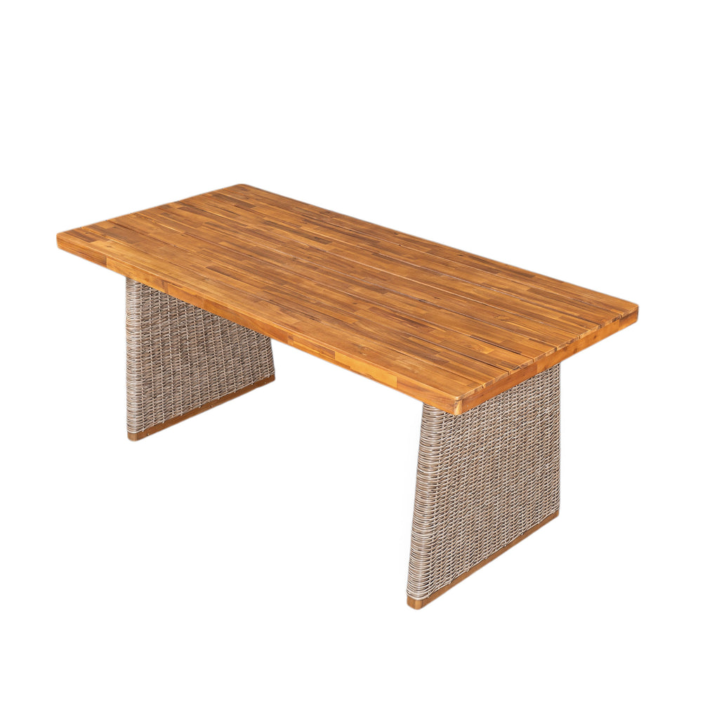 Outdoor 3 Piece Acacia Wood Dining Set with Handwoven Rattan Legs - Brown or Grey