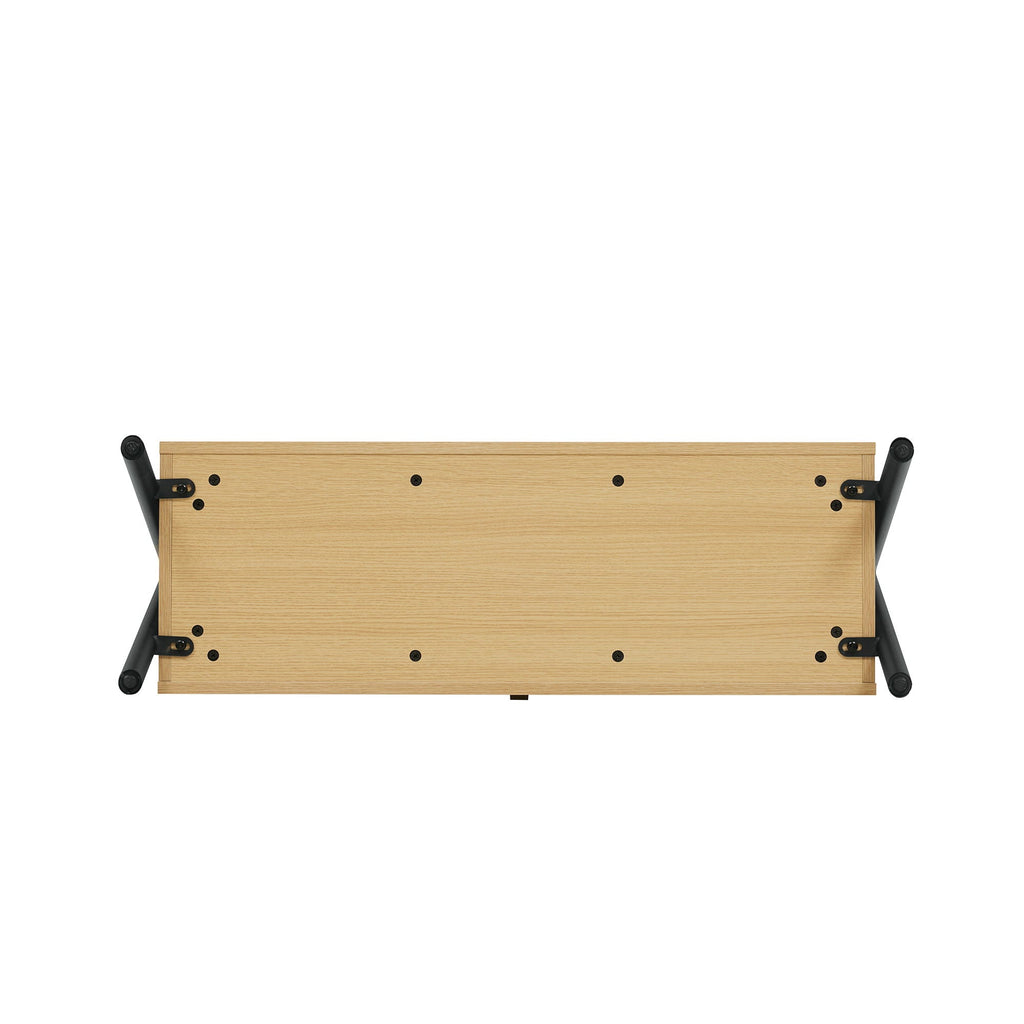 Open Hanging Closet with Upholstered Bench Storage - Light Oak