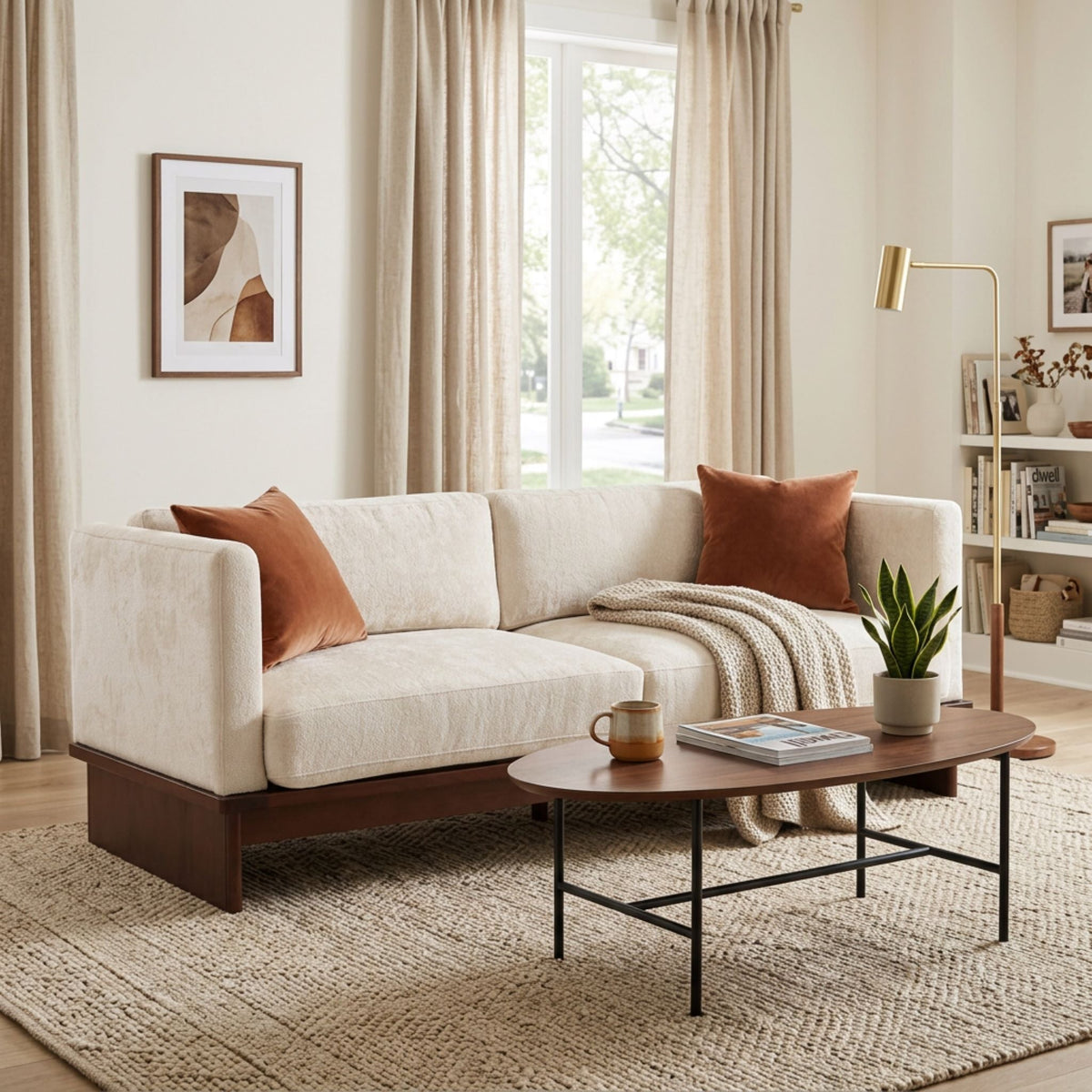 77 in. Square Arm Modern 3 Seater Boucle Sofa with Solid Wood Base - Beige