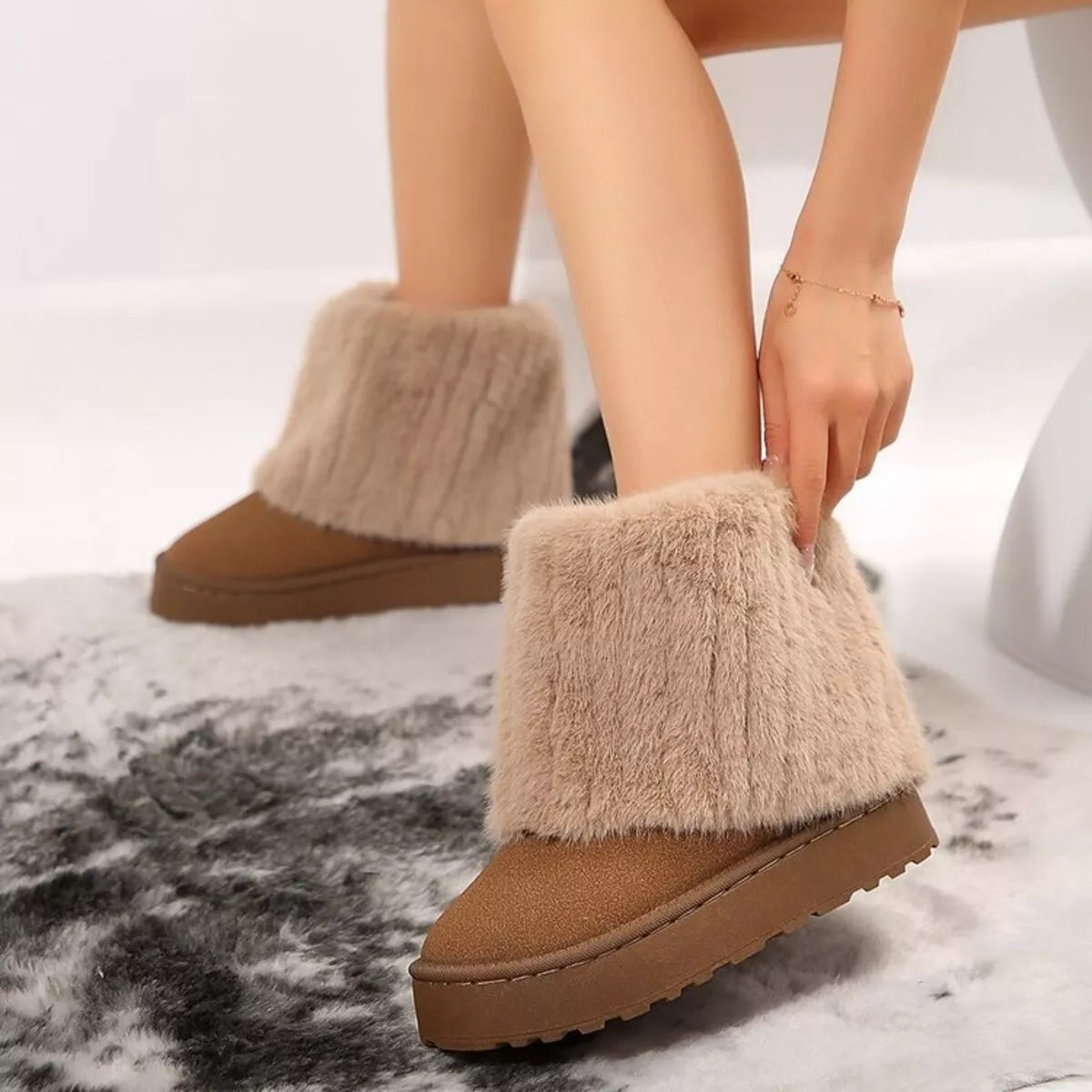 Fuzzy Round Toe Platform Boots