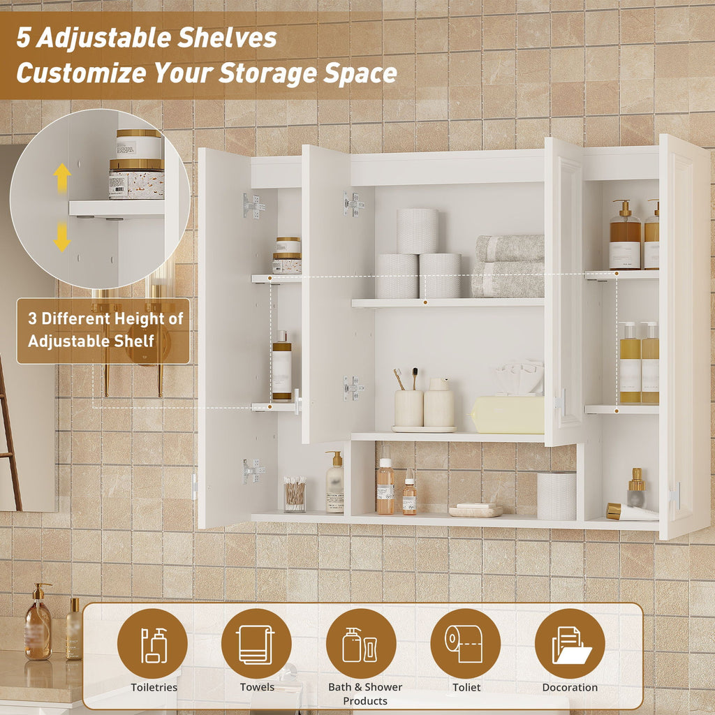Wall Mounted Bathroom Cabinet With 5 Adjustable Shelves and Soft-Closing Hinges - Gray or Black