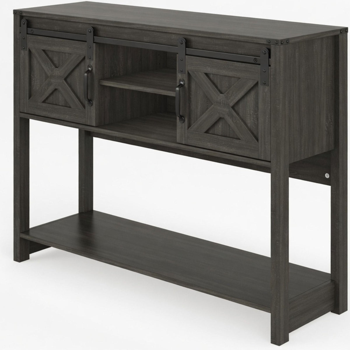 Farmhouse Entryway Table with Sliding Barn Door - Gray, Dark Gray, White, Black