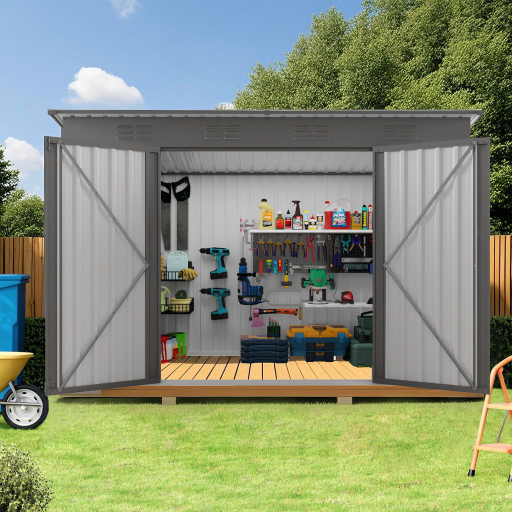 Outdoor Storage Shed, Tool House With Sloping Roof - Gray