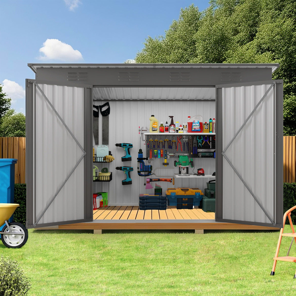 Outdoor Storage Shed, Tool House With Sloping Roof - Gray