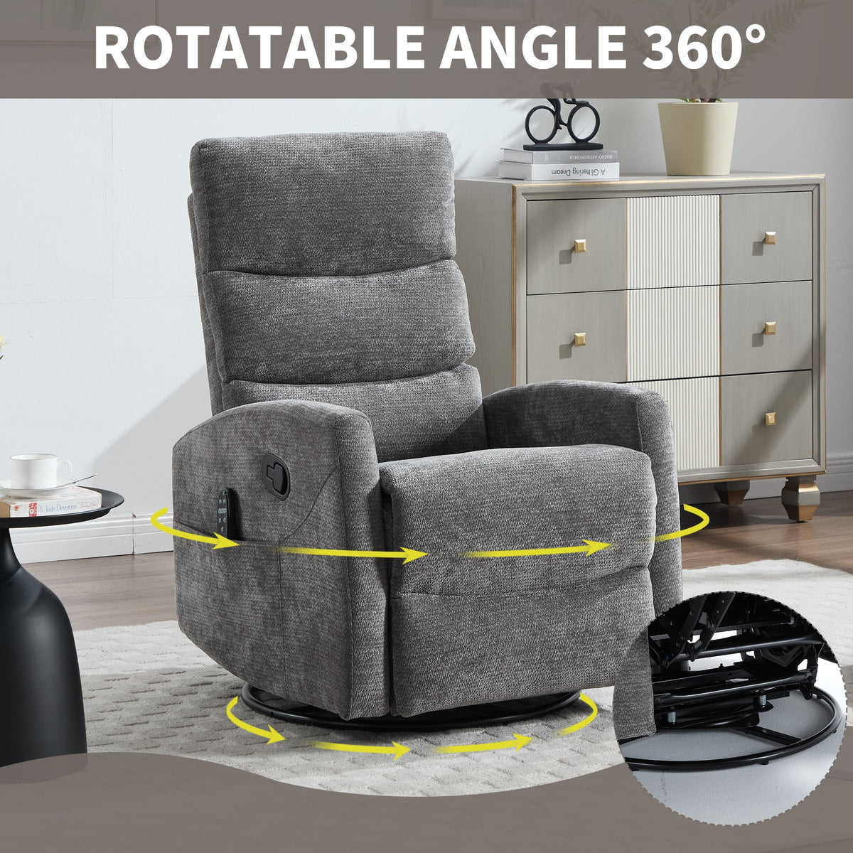 Heat Massage Recliner Chair with Cord-Free Lumbar Heat - Grey