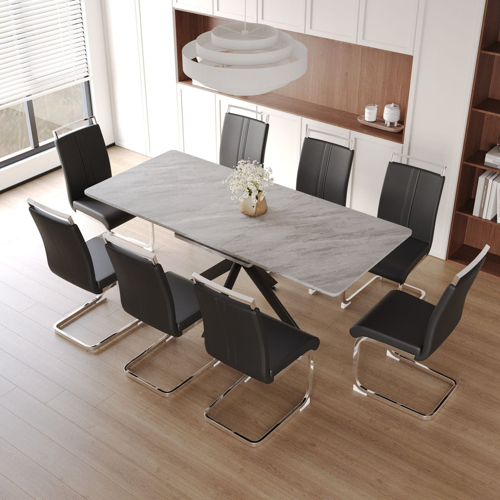 Modern Extendable Dining Table Set with Soft Padded Armless Chairs - White, Gray, or Dark Gray