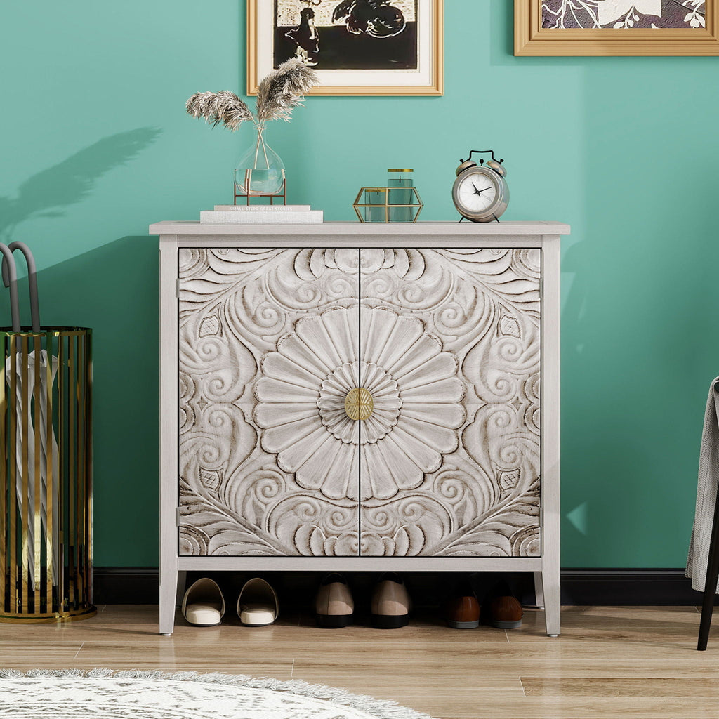 Light Gray 2 Door Cabinet with Adjustable Shelf - Bedroom Storage