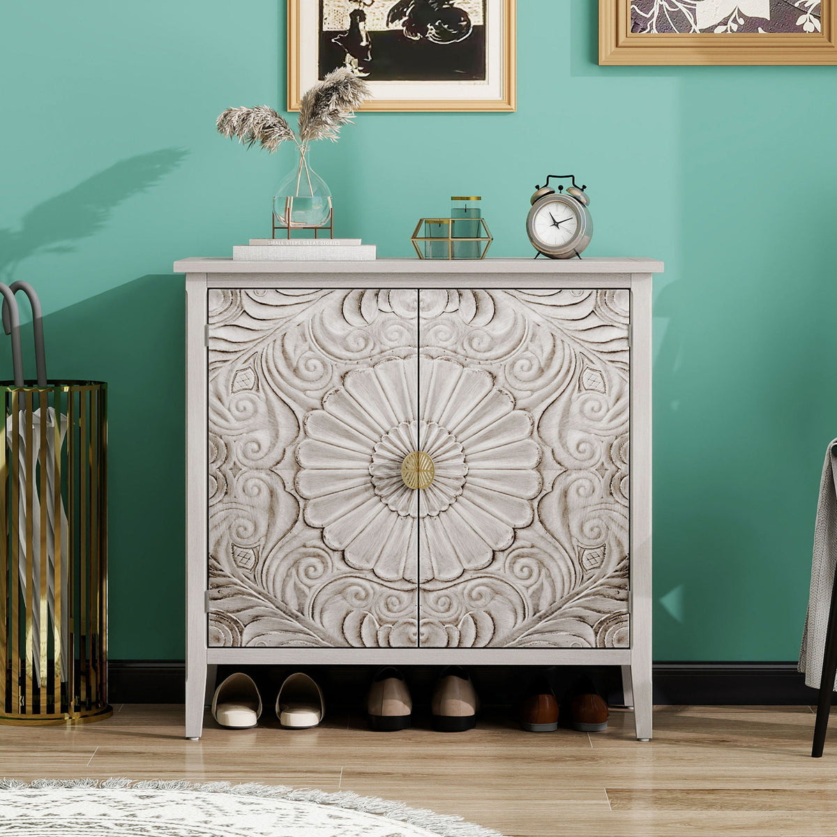 Light Gray 2 Door Cabinet with Adjustable Shelf - Bedroom Storage