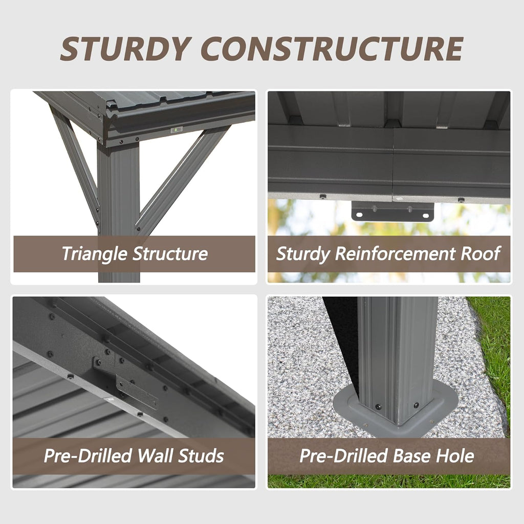 8' x 10' Lean To Gazebo with Upgraded Drainage System - Gray