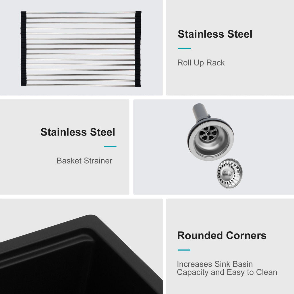 Granite Composite Workstation Undermount Kitchen Sink - Black or White