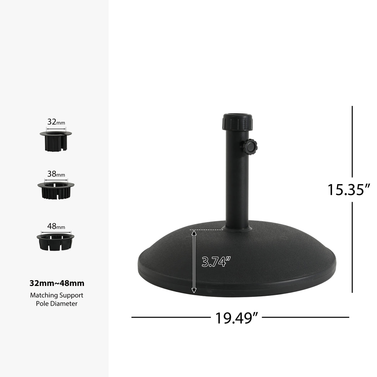 55-Pound Round Umbrella Base with Concrete Fill - Black