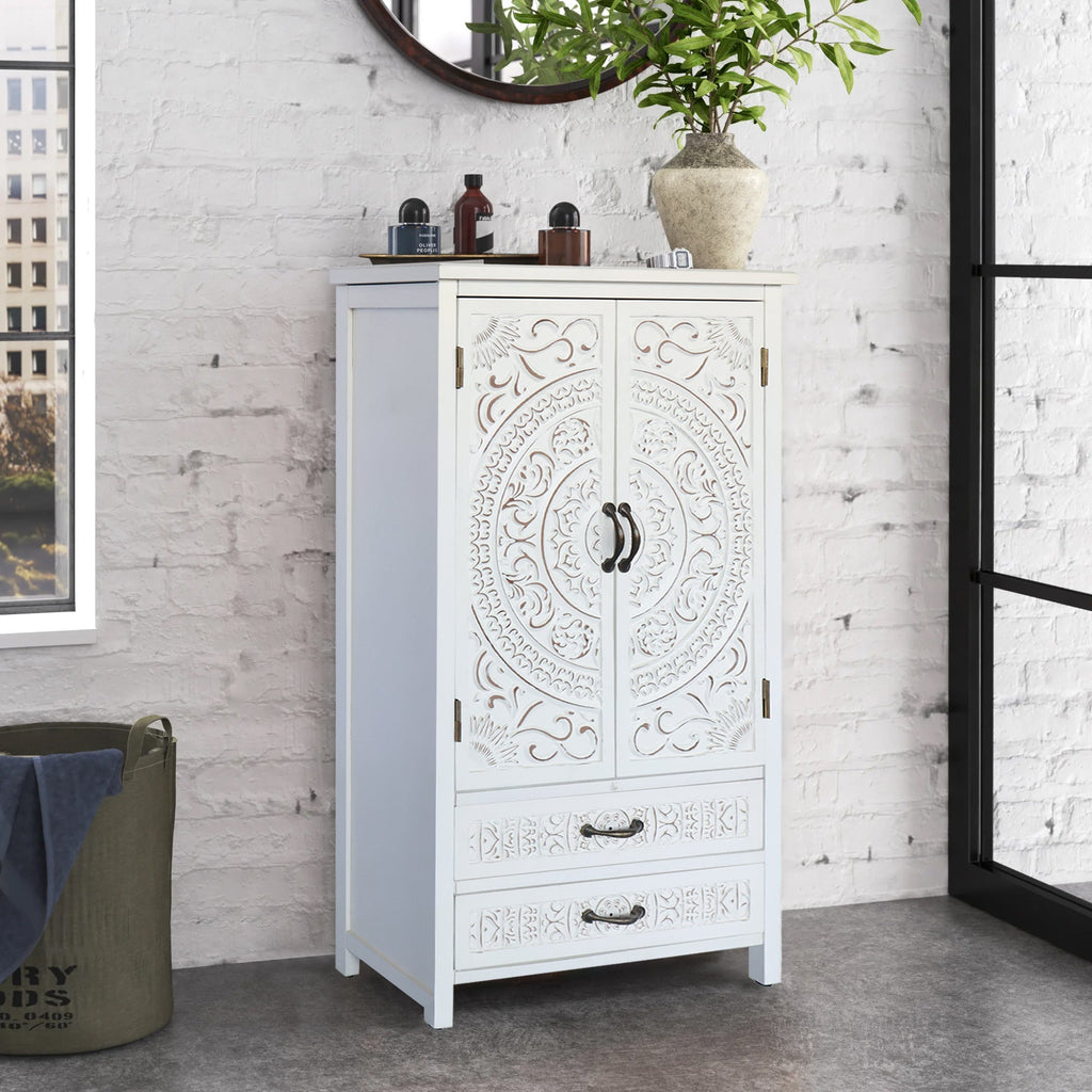 27'' Accent Tall Tower Storage Cabinet with Drawer and Doors - White