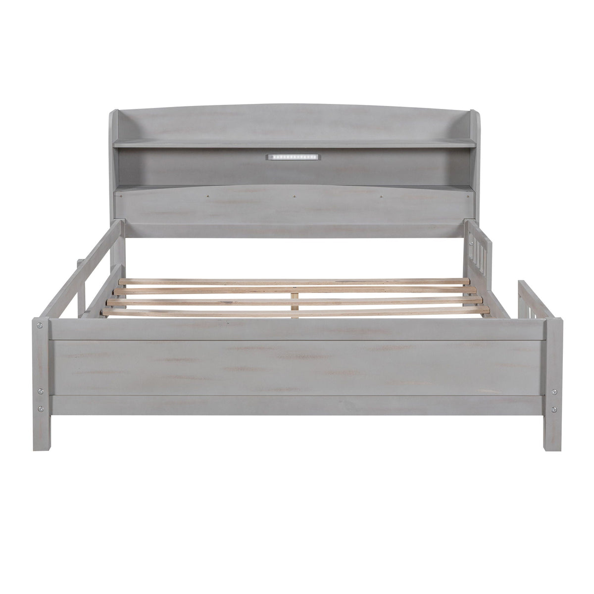 Wood Platform Storage Bed with LED Light & Storage Headboard - White or Dark Gray