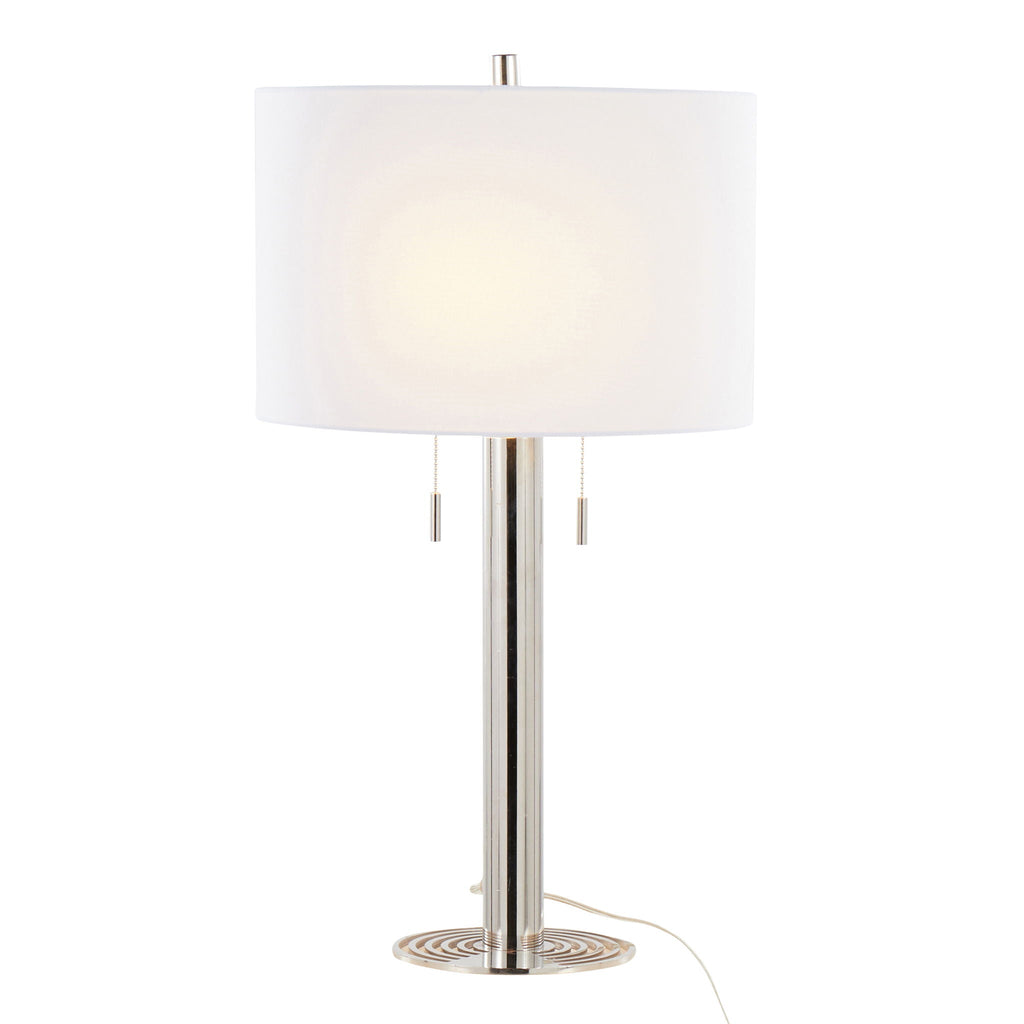 Contemporary Table Lamp Set with Polished Nickel Base - White, 29"