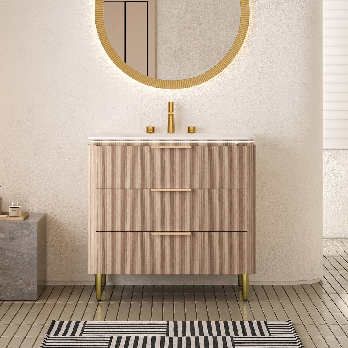 Amara 36'' Bathroom Vanity & Sink with Sintered Stone Basin - Carrara